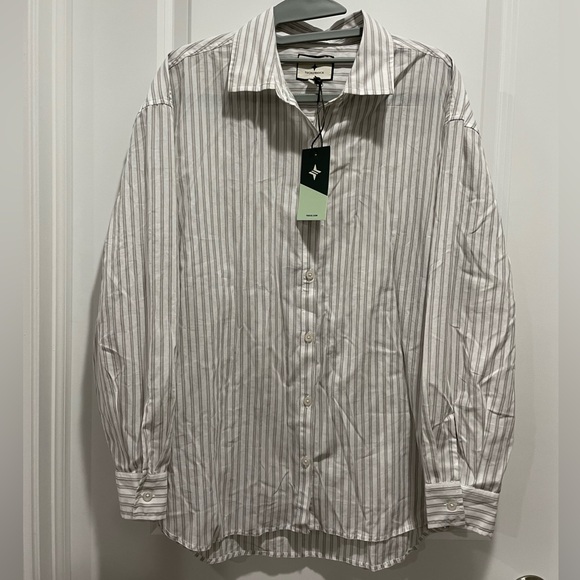 Tuckernuck Grey and White Stripe Wexler Cotton Button Down Size Small - Picture 6 of 9